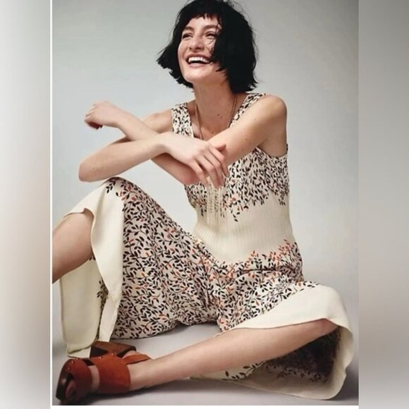 Elevenses Anthropologie Arboreta Cream & Floral Wide Leg Jumpsuit/Romper - S - Picture 2 of 13